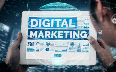 Digital Marketing Technology Solution for Online Business conceptual - Graphic interface showing analytic diagram of online market promotion strategy on digital advertising platform via social media.